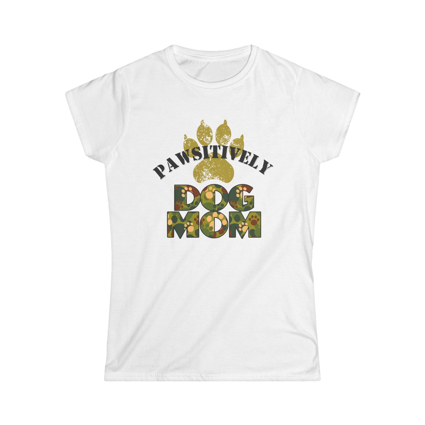 Pawsitively Dog Mom Shirt – Camo Paw Print Design