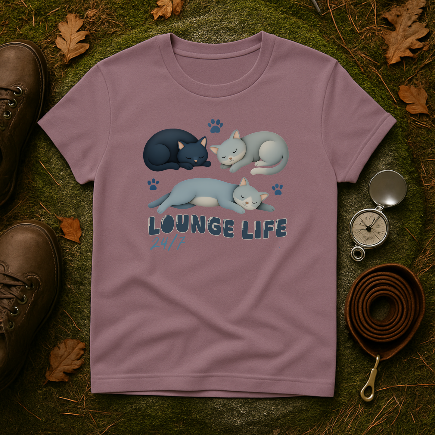 Lounge Life Cat T-Shirt | Funny Lazy Cats 24/7 Graphic Tee