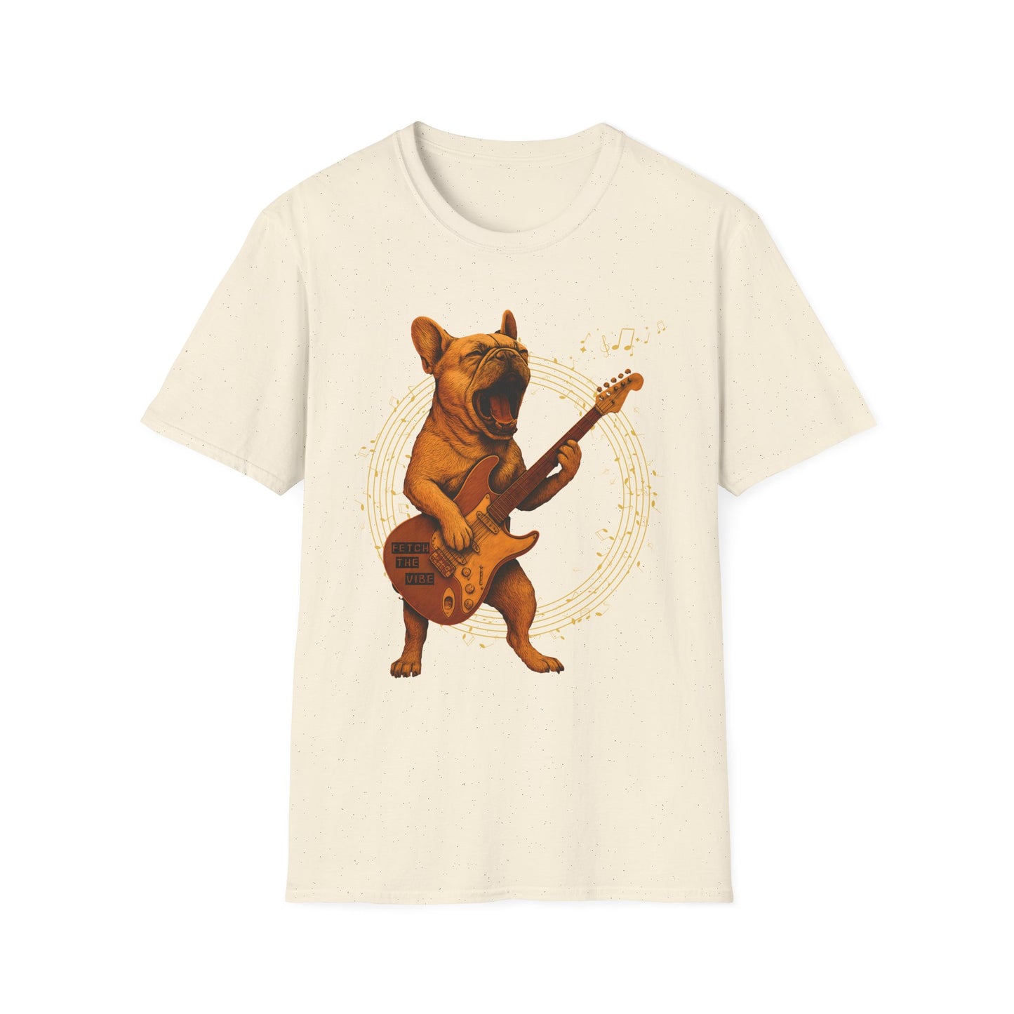 Rocking French Bulldog Unisex T-Shirt, Dog Lover Gift, Music Tee, Funny Graphic Shirt, Pet Themed Apparel