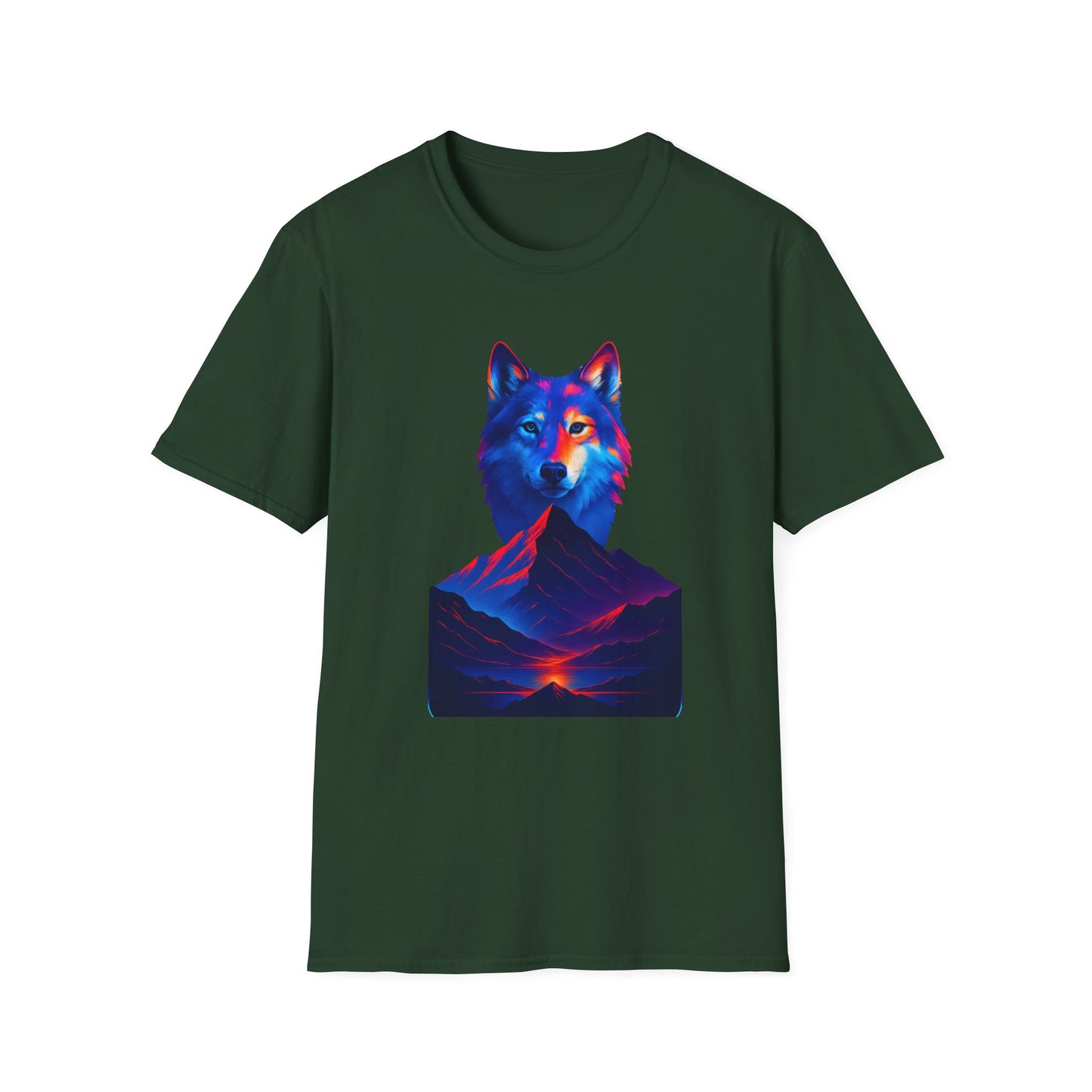Neon Wolf and Mountain Sunset Spirit Animal T-Shirt