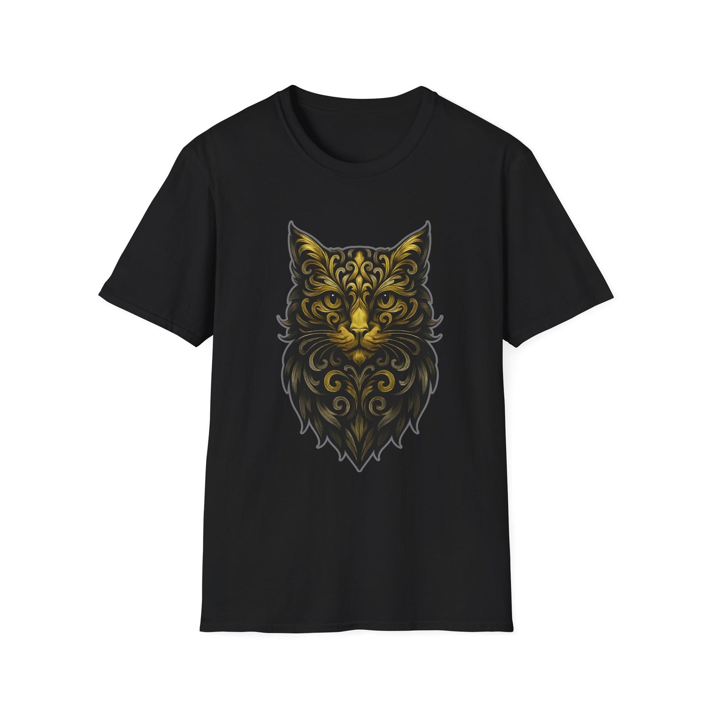 Elegant Cat Design Unisex Softstyle T-Shirt, Gift for Cat Lovers, Casual Wear, Unique Fashion, Animal Themed Apparel