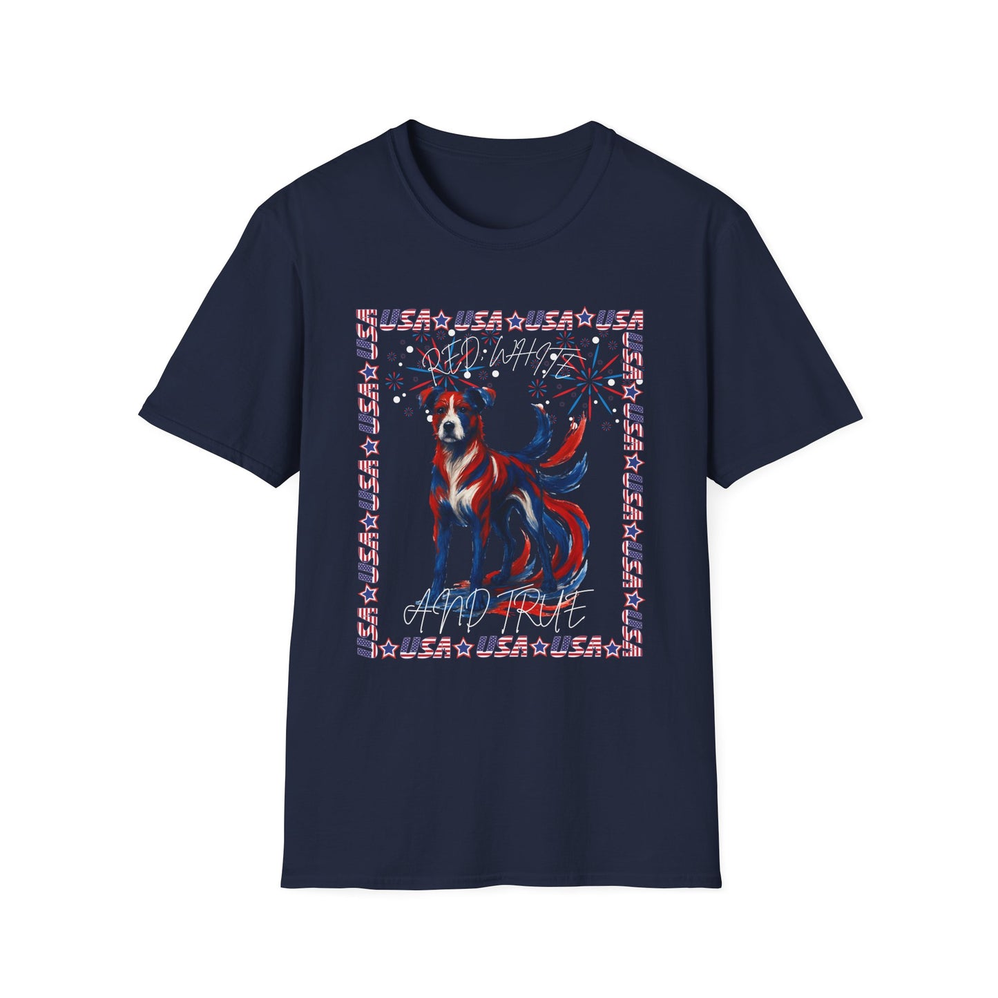 Patriotic Dog T-Shirt | Unisex Softstyle Tee | 4th of July | Casual Wear | Gift for Dog Lovers | Fun Summer Shirt