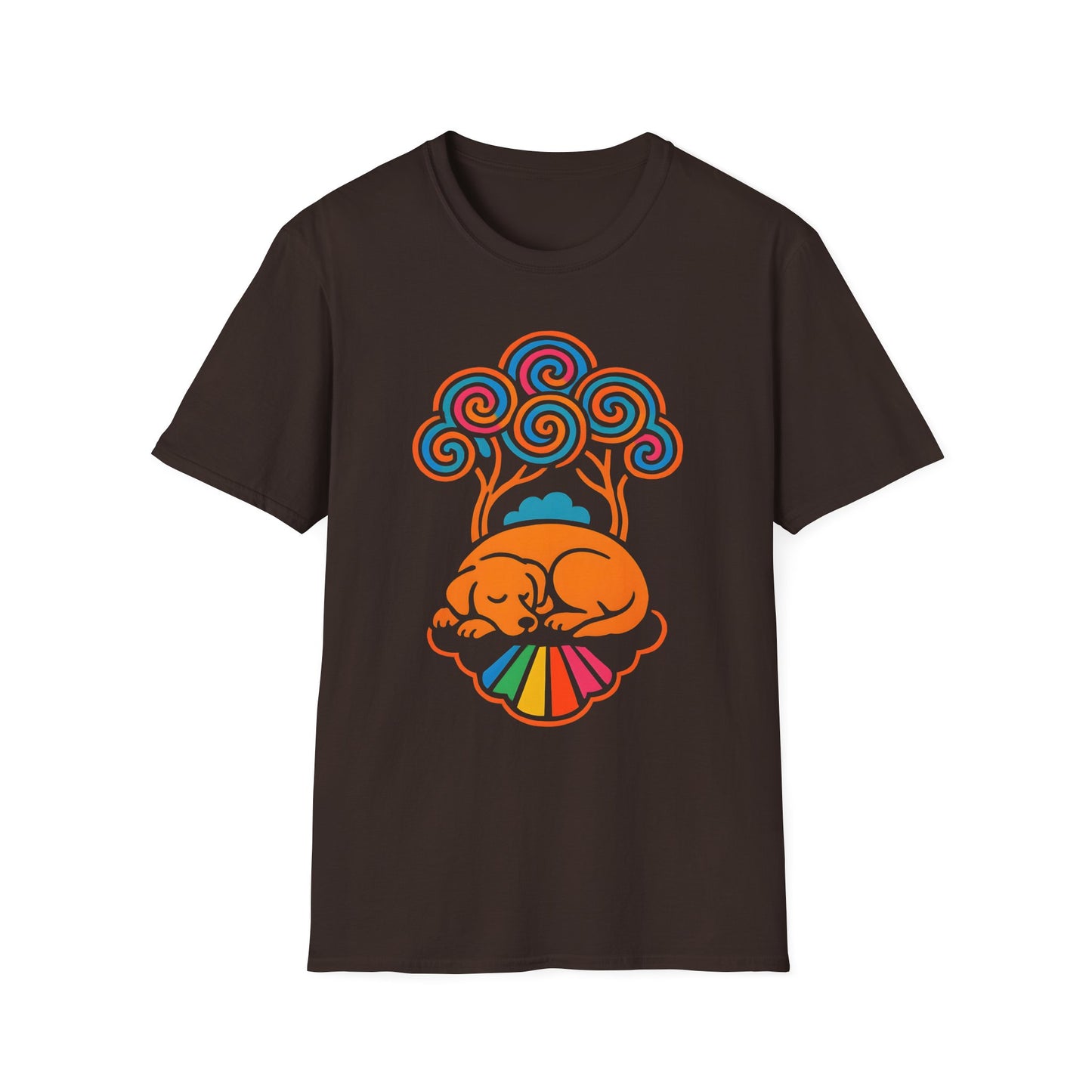 Colorful Sleeping Dog Trippy Tree Psychedelic T-Shirt , Comfortable Tee, Gift for Dog Lovers, Casual Style, Fun and Colorful Graphic