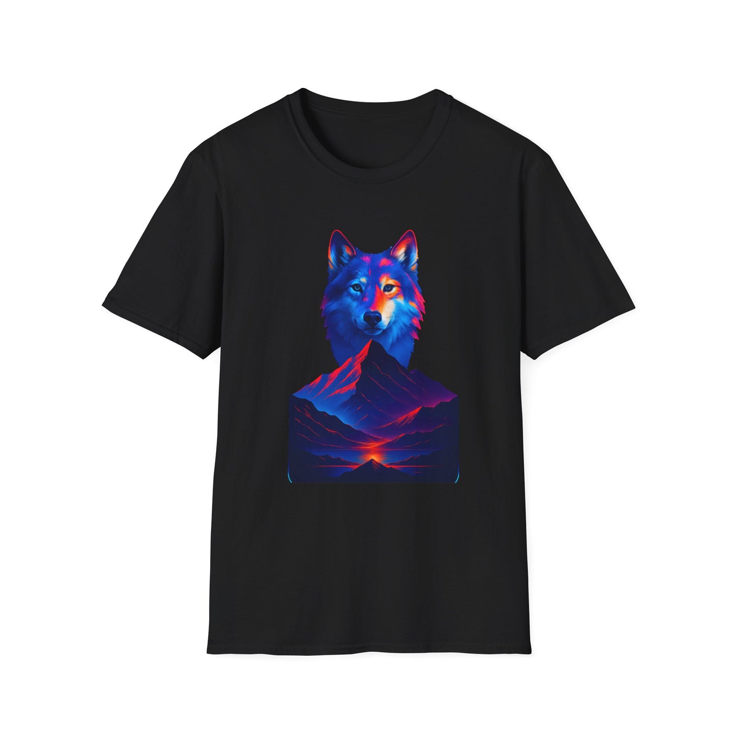 Neon Wolf and Mountain Sunset Spirit Animal T-Shirt