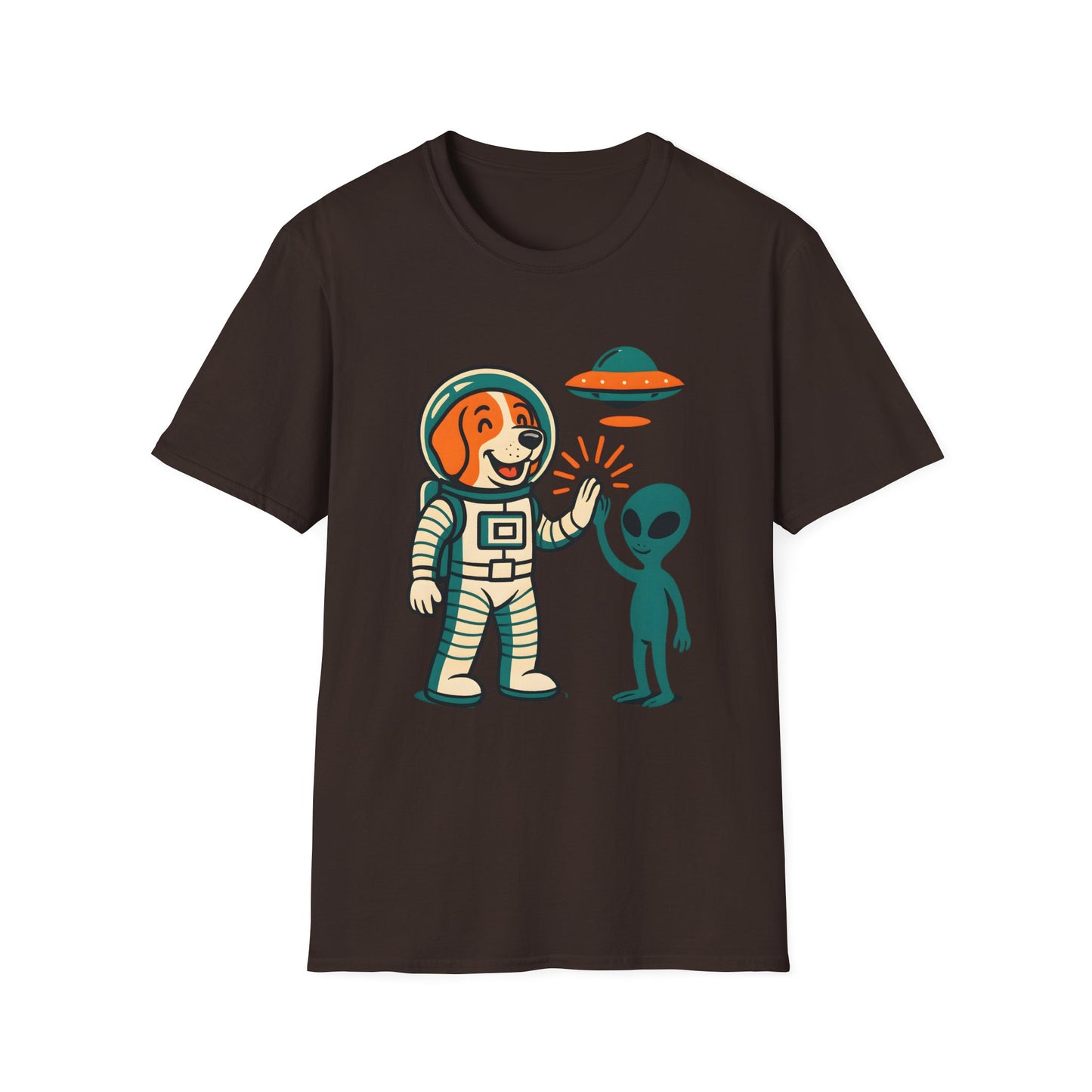 Alien High Five Dog T-Shirt – Funny Space Dog Tee for Animal Lovers, Casual Wear