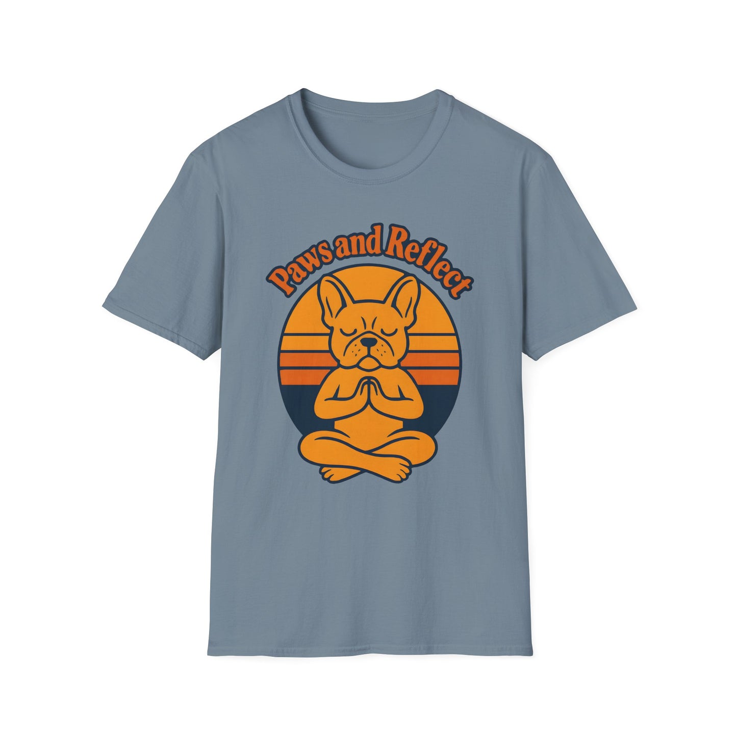 Meditative French Bulldog T-Shirt, Paws and Reflect Tee, Unisex Softstyle, Dog Lover Gift, Relaxation Shirt