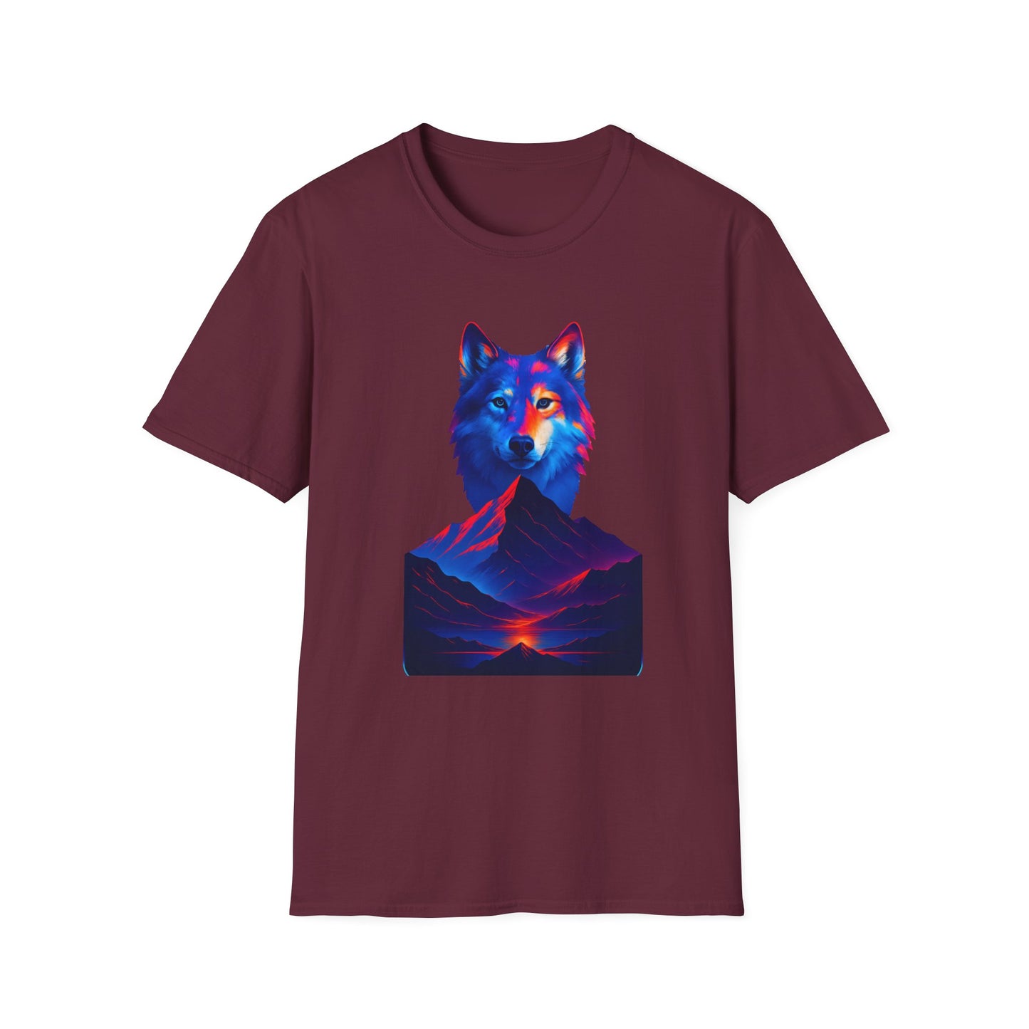 Neon Wolf and Mountain Sunset Spirit Animal T-Shirt