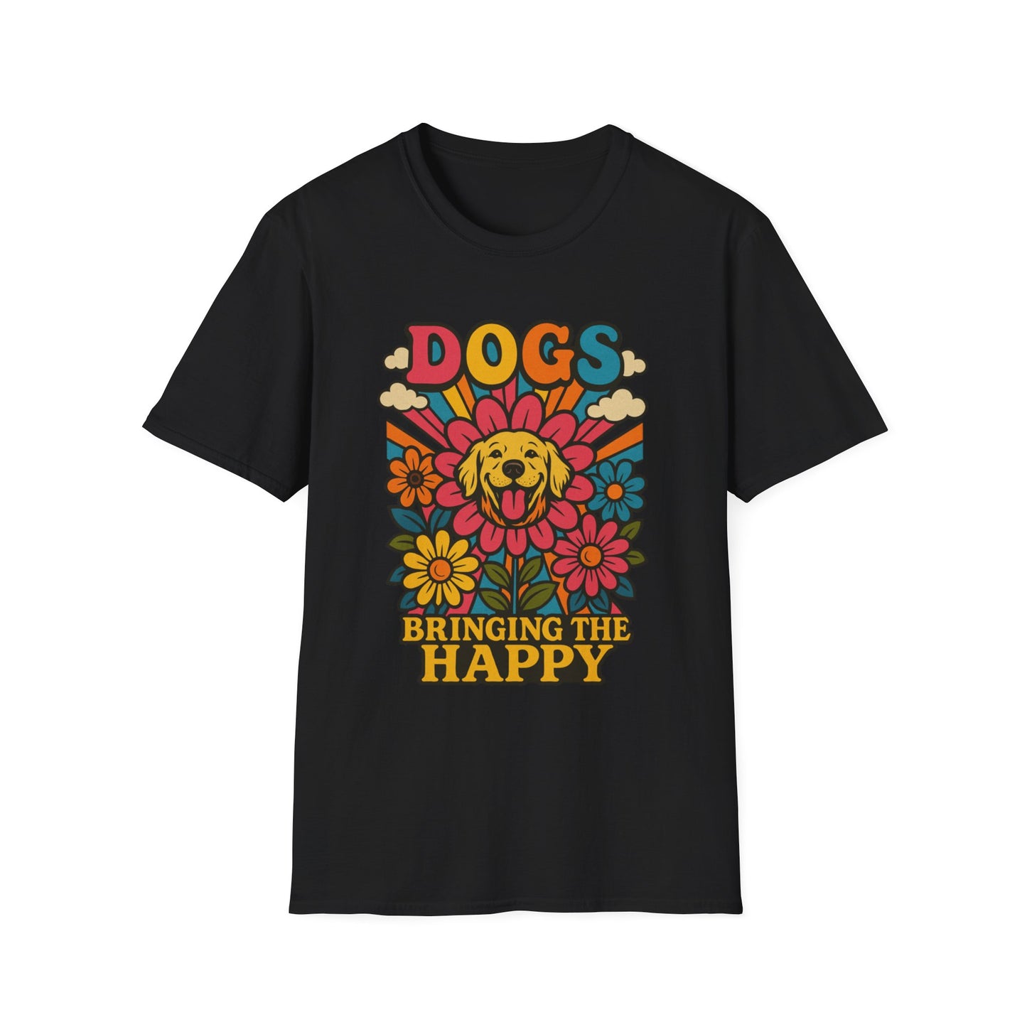 Dog Lovers Retro T-Shirt, Happy Dog Tee, Unisex Graphic Shirt, Gift for Dog Owners, Summer Casual Wear