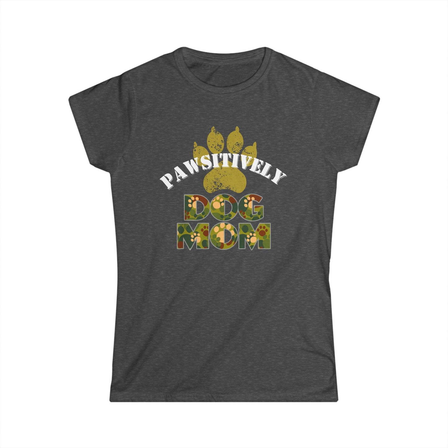 Pawsitively Dog Mom Shirt – Camo Paw Print Design