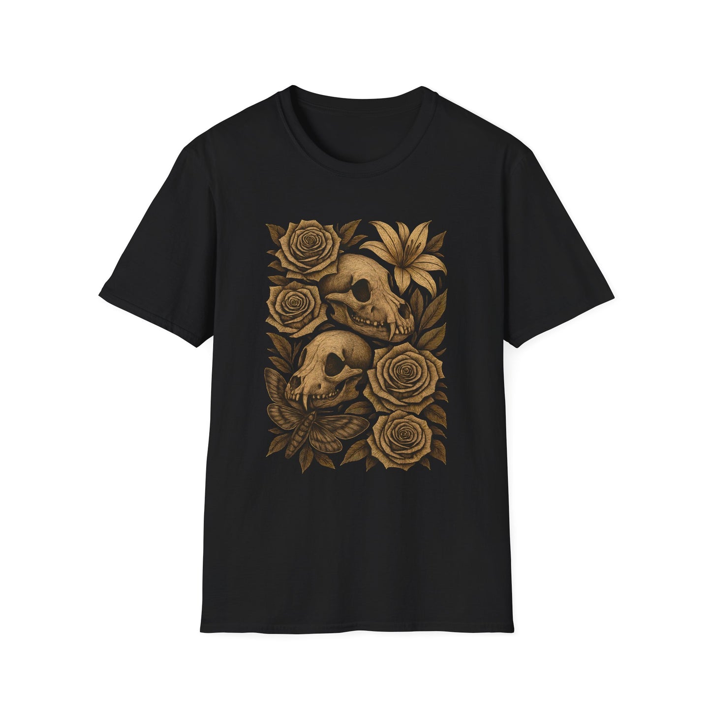 Gothic Floral Skull Tee — Animal Skull & Roses
