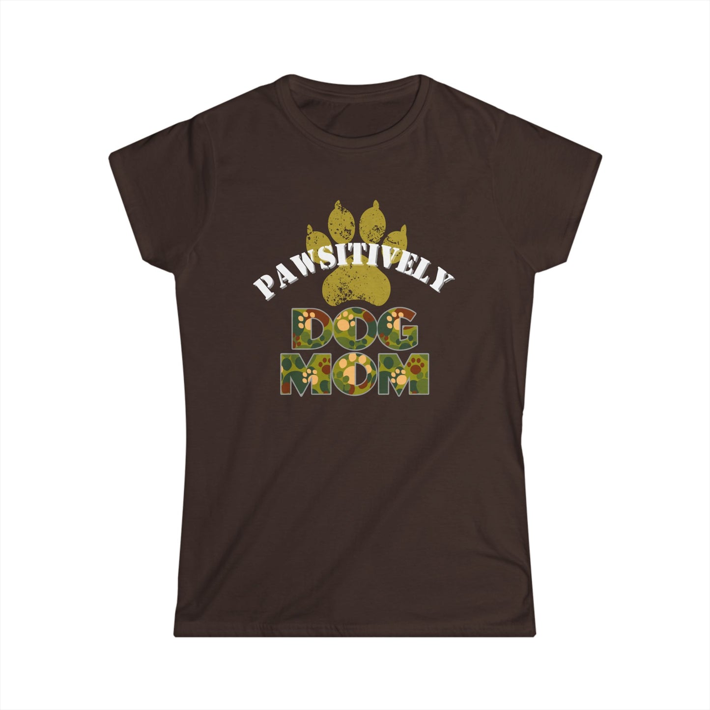 Pawsitively Dog Mom Shirt – Camo Paw Print Design