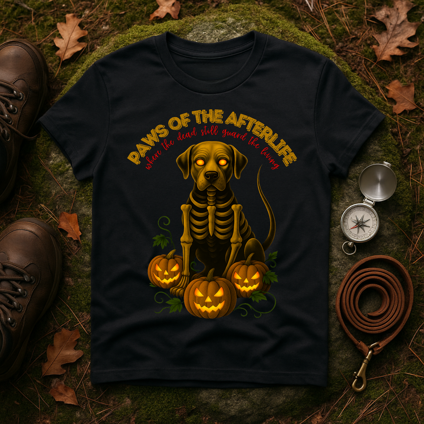 Paws of the Afterlife Labrador Skeleton Halloween T-Shirt