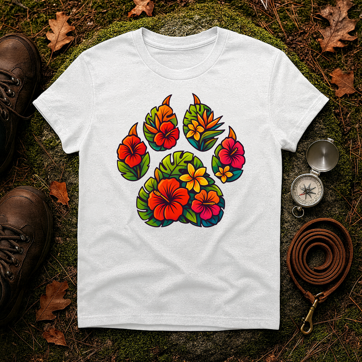 Tropical Paw Print T-Shirt | Hawaiian Dog Lover Graphic Tee