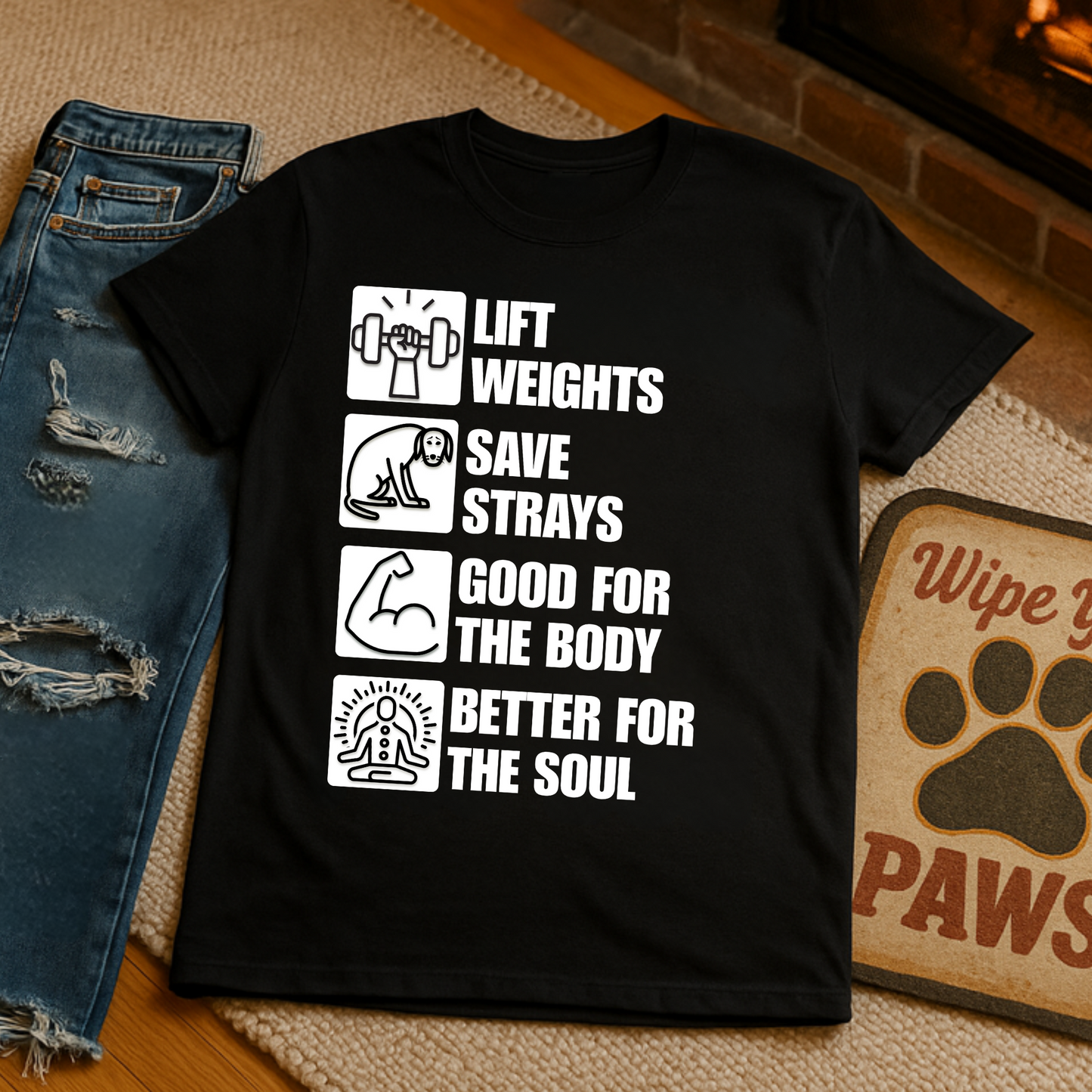 Lift Weights Save Strays Shirt - Fitness Dog Rescue Tee