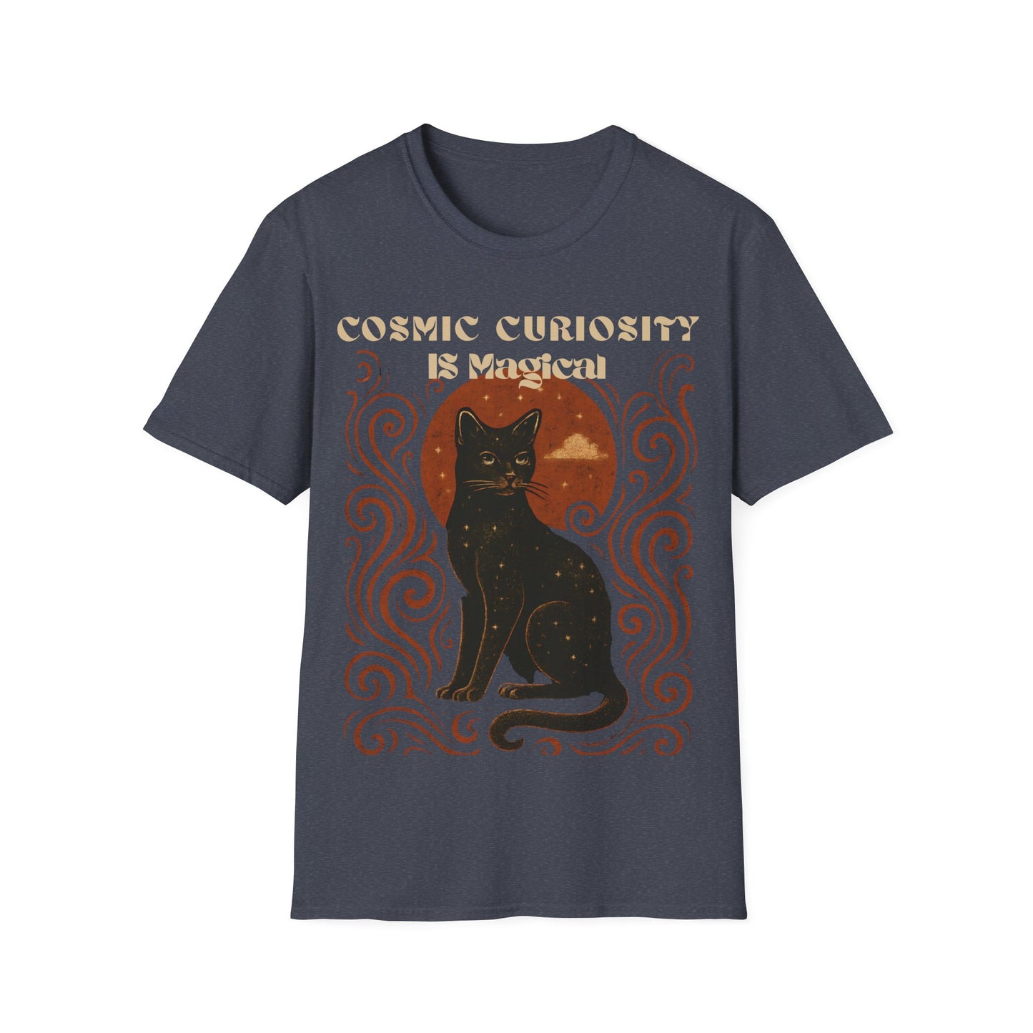 Cosmic Curiosity Black Cat T-Shirt, Magical Tee, Cat Lover Gift, Witchy Apparel, Autumn Outfit, Halloween Shirt