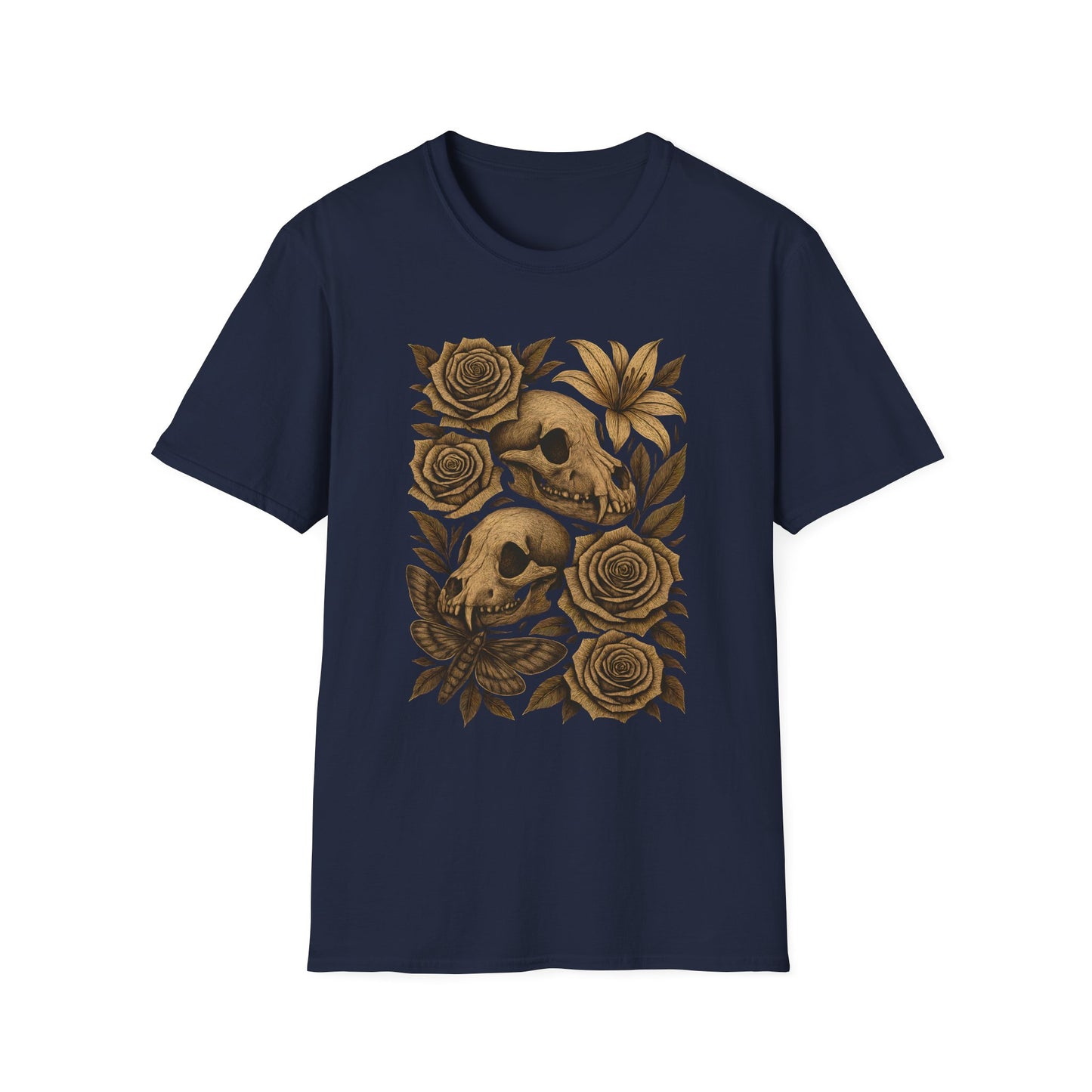 Gothic Floral Skull Tee — Animal Skull & Roses