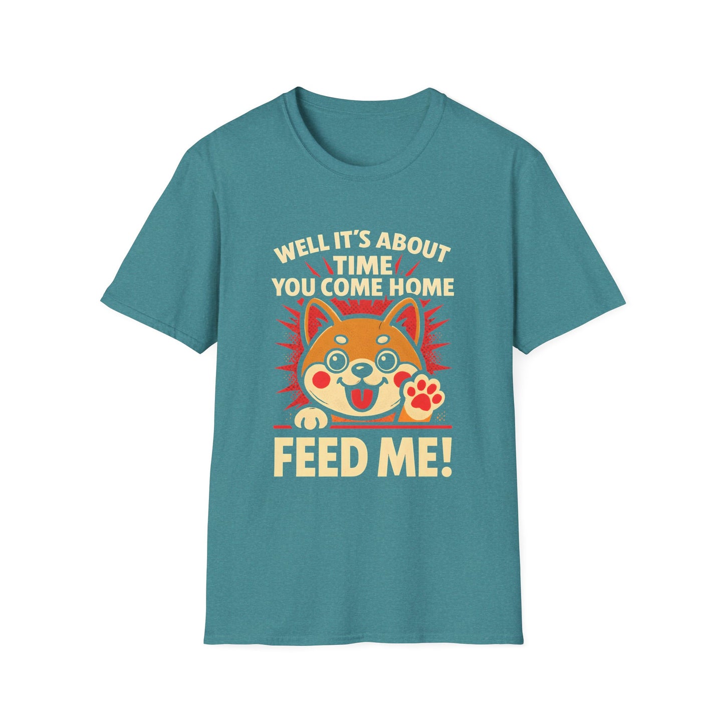 Funny Hungry Dog T-Shirt – Feed Me Pet Parent Humor Tee, Unisex Soft style T-Shirt - Cute Happy Dog Design