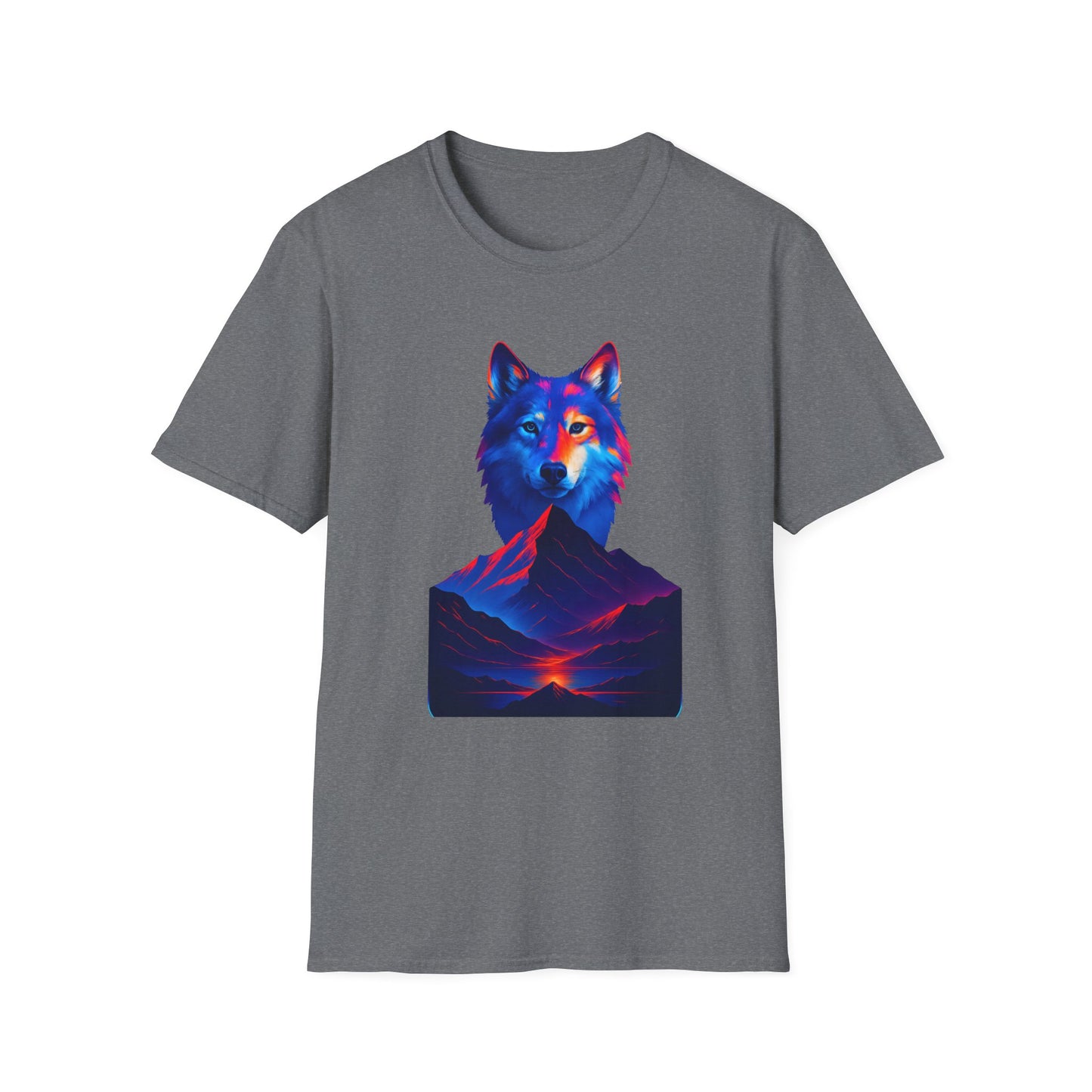 Neon Wolf and Mountain Sunset Spirit Animal T-Shirt