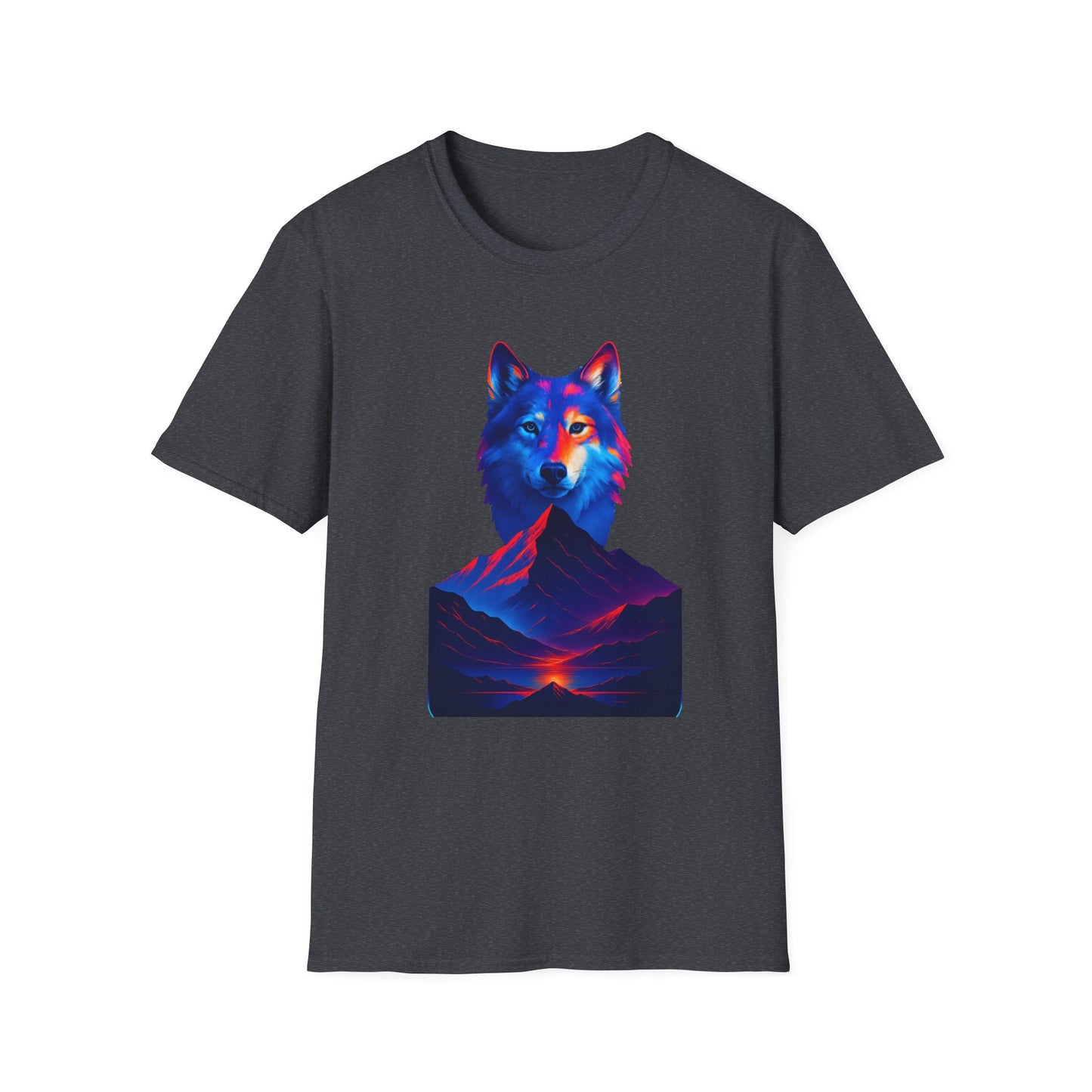Neon Wolf and Mountain Sunset Spirit Animal T-Shirt