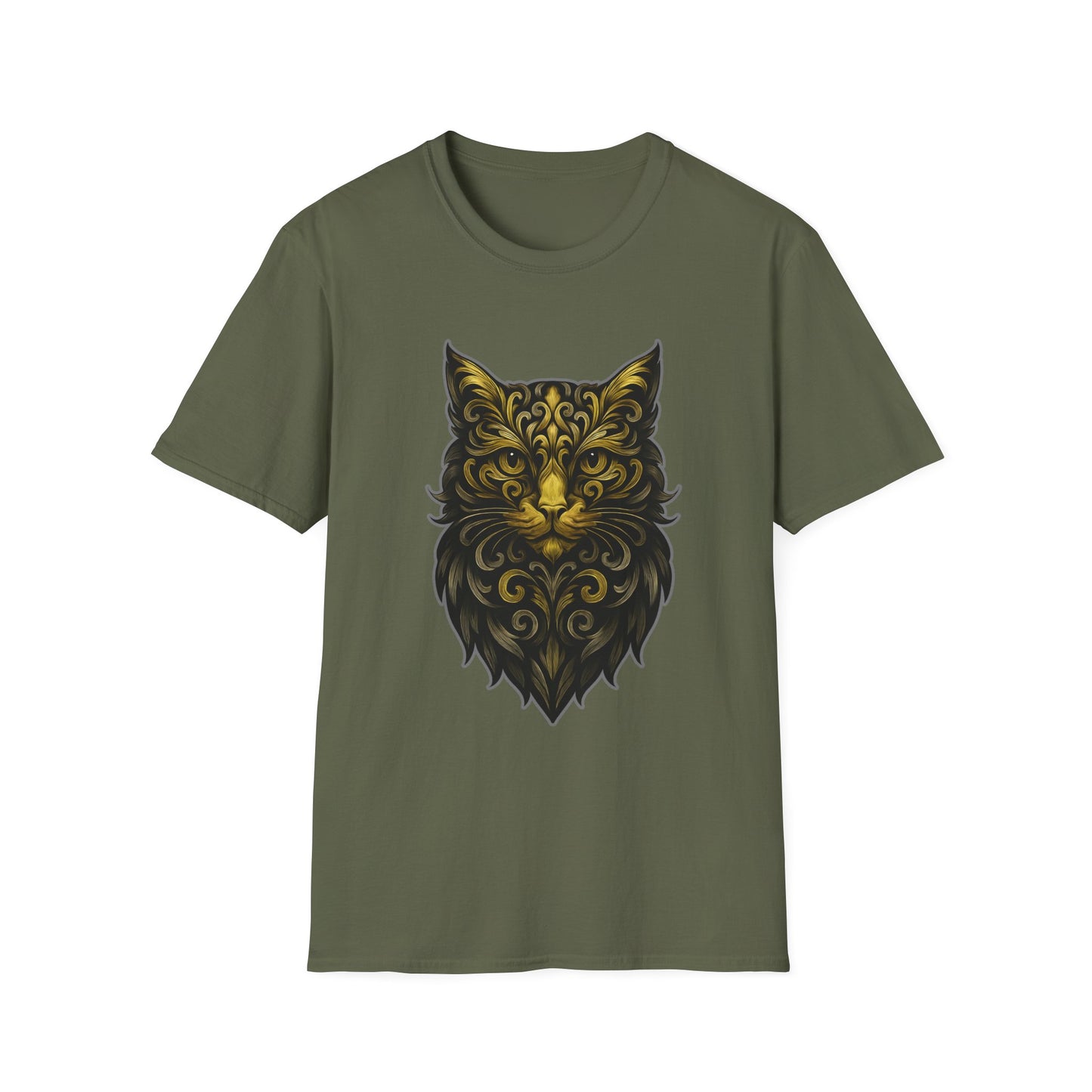 Elegant Cat Design Unisex Softstyle T-Shirt, Gift for Cat Lovers, Casual Wear, Unique Fashion, Animal Themed Apparel