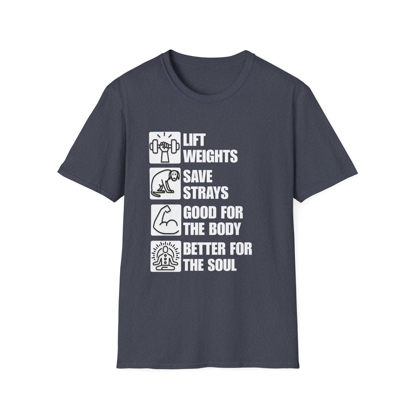 Lift Weights Save Strays T-Shirt | Fitness Dog Rescue Tee