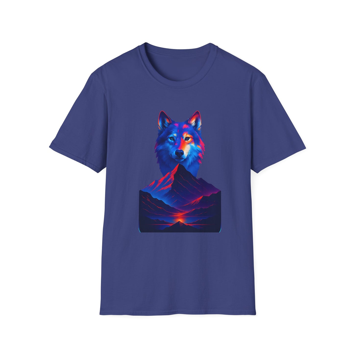 Neon Wolf and Mountain Sunset Spirit Animal T-Shirt