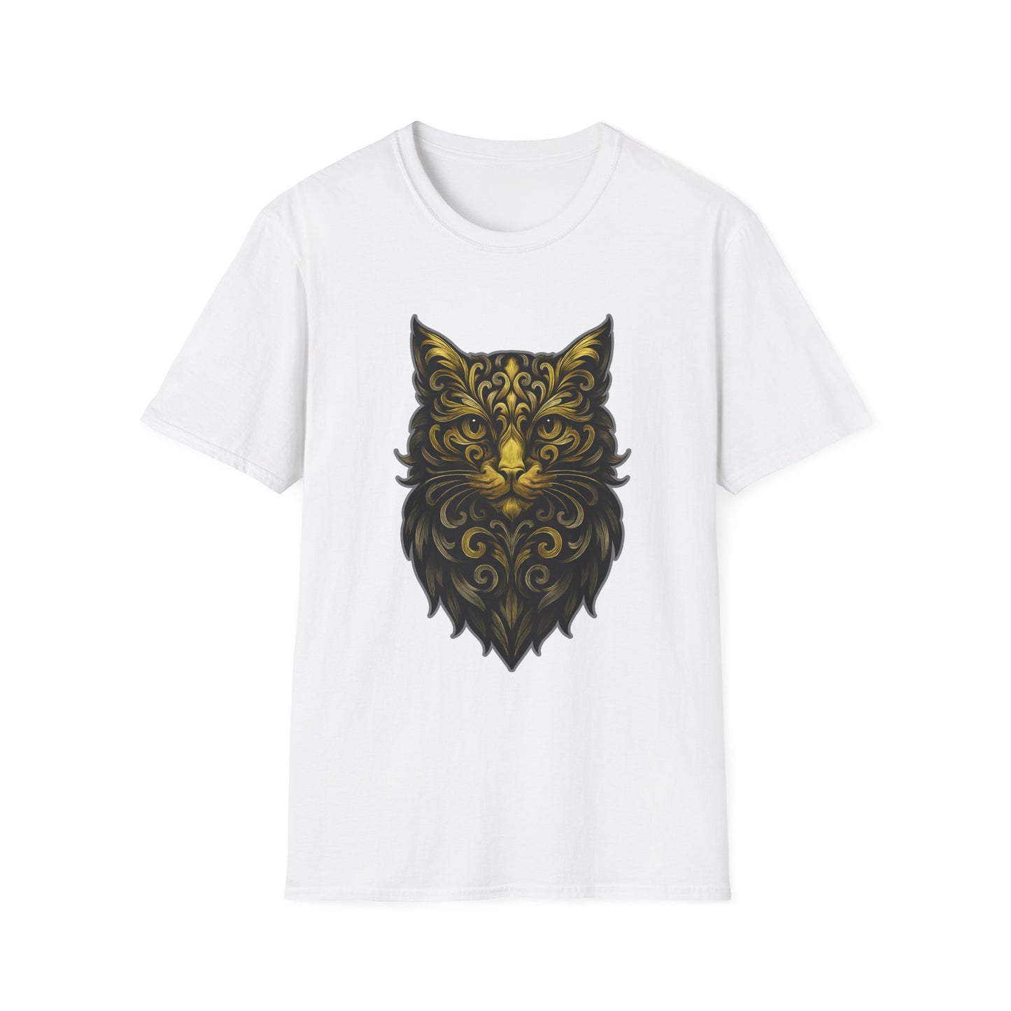 Elegant Cat Design Unisex Softstyle T-Shirt, Gift for Cat Lovers, Casual Wear, Unique Fashion, Animal Themed Apparel