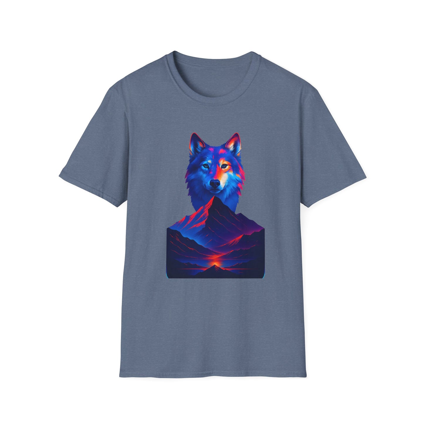 Neon Wolf and Mountain Sunset Spirit Animal T-Shirt