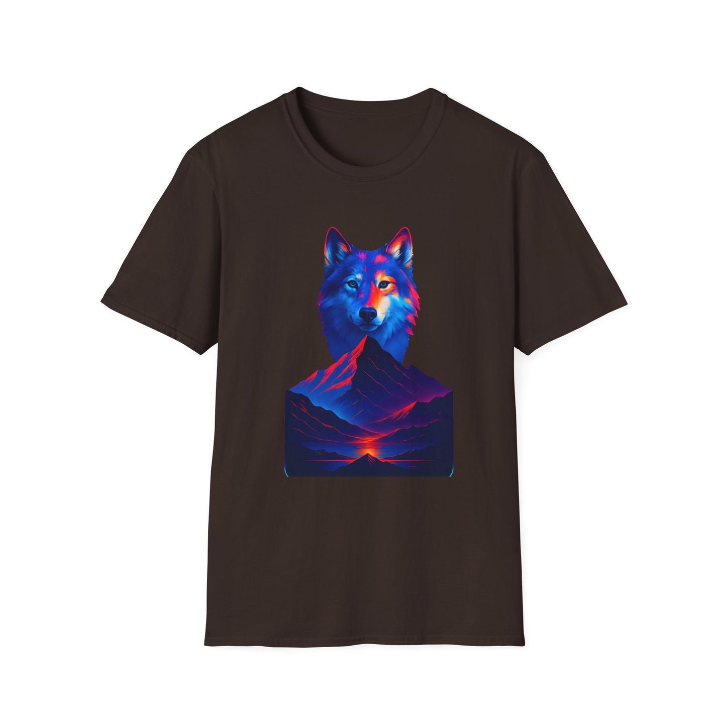 Neon Wolf and Mountain Sunset Spirit Animal T-Shirt
