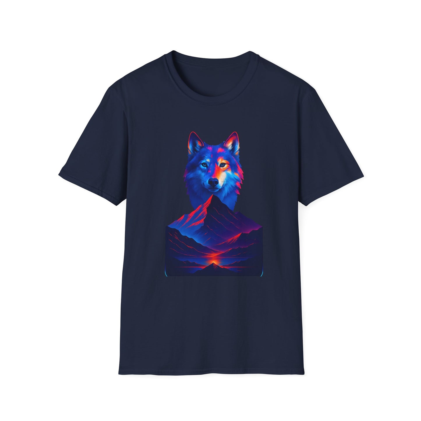 Neon Wolf and Mountain Sunset Spirit Animal T-Shirt