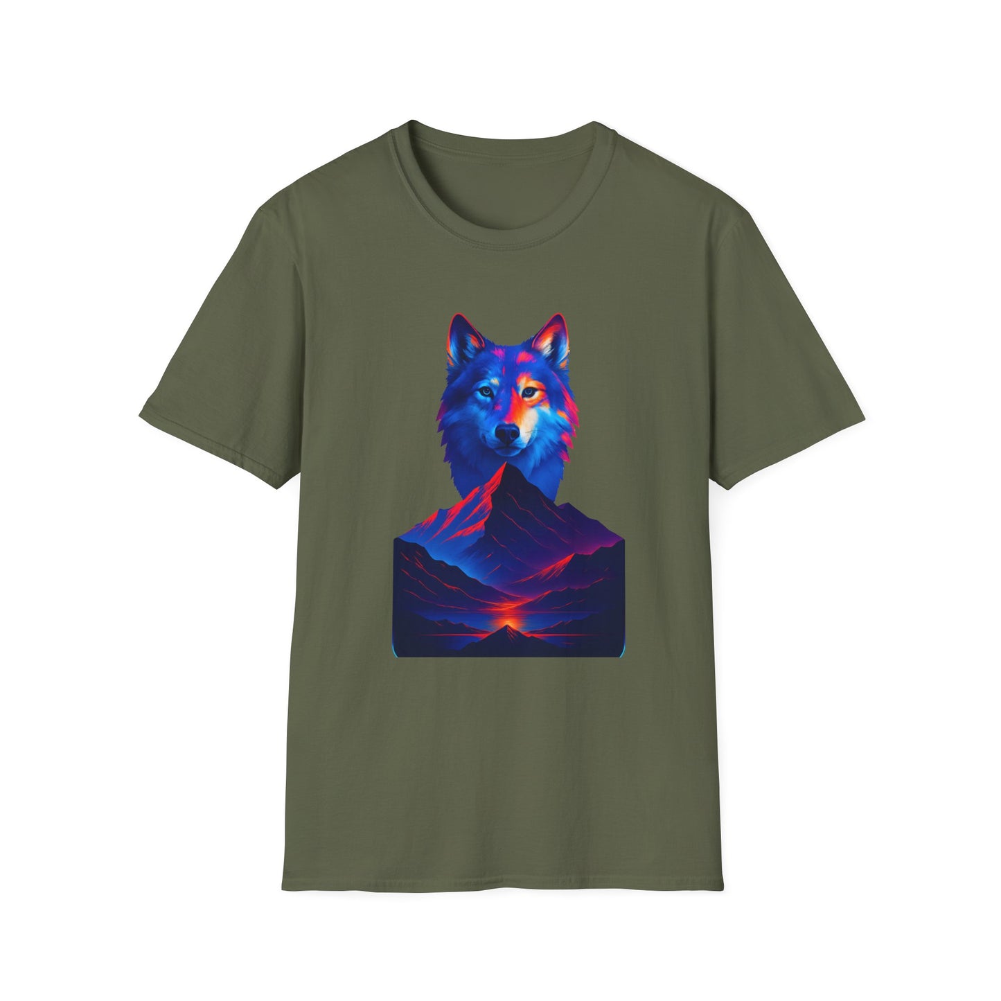 Neon Wolf and Mountain Sunset Spirit Animal T-Shirt