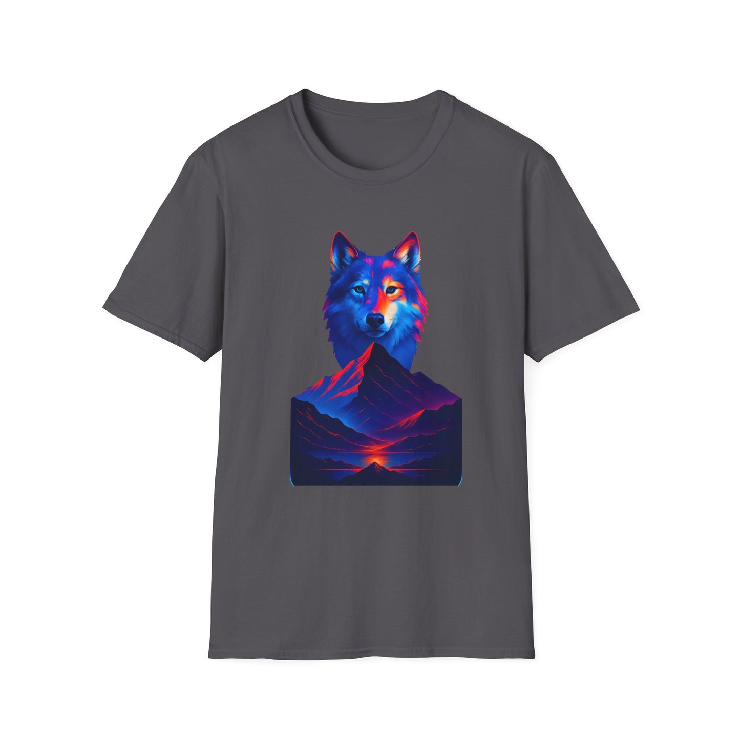Neon Wolf and Mountain Sunset Spirit Animal T-Shirt