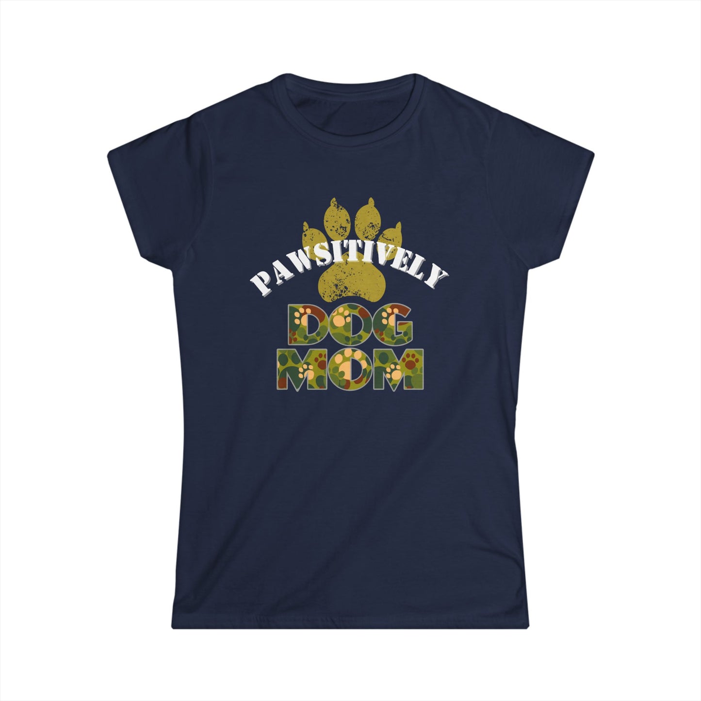 Pawsitively Dog Mom Shirt – Camo Paw Print Design