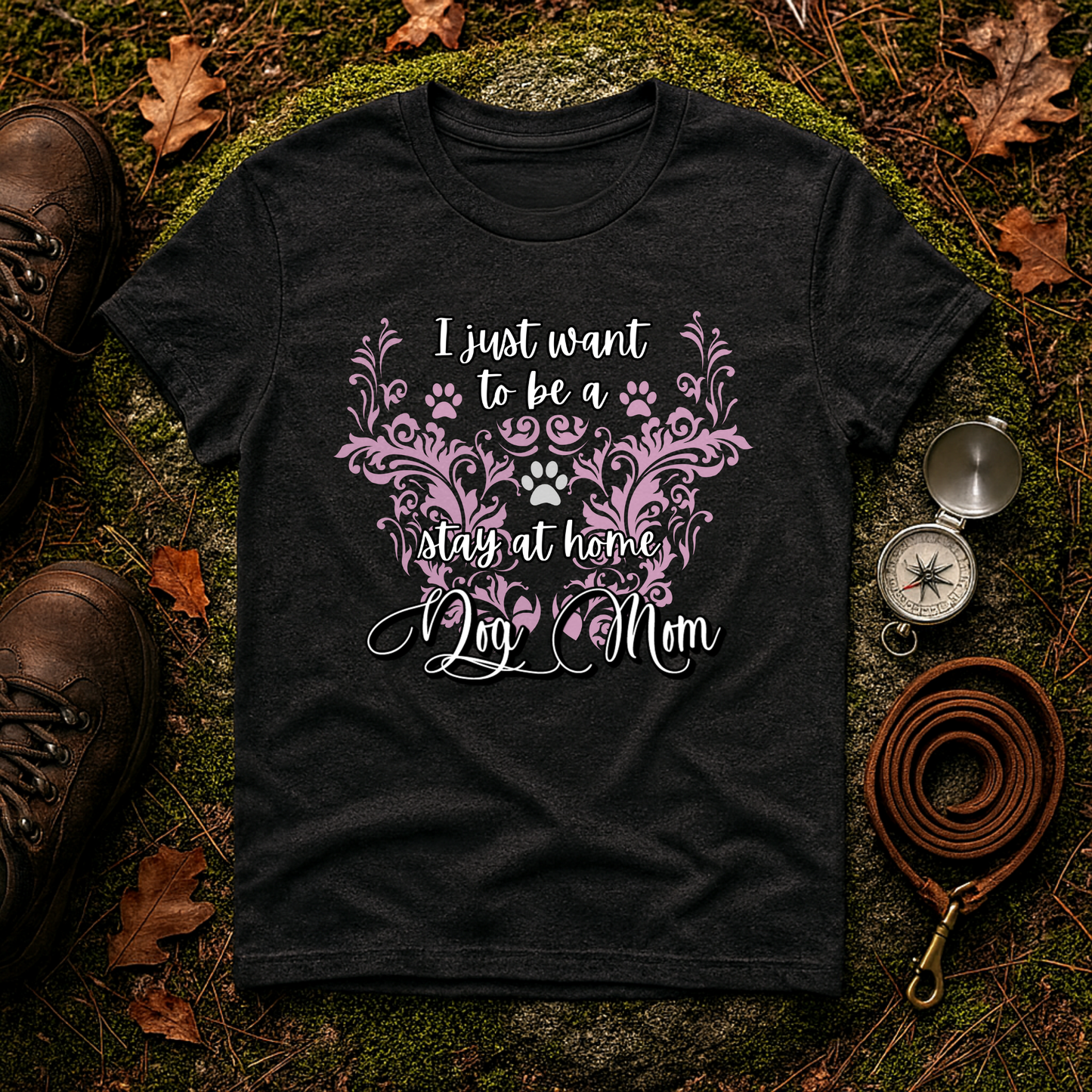 Stay at Home Dog Mom Pink Paw Print T-Shirt
