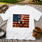 Patriotic Golden Retriever Flag design on a White T-shirt.