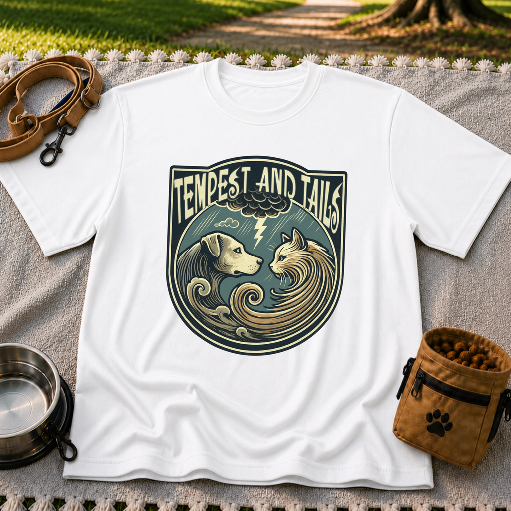 Tempest and Tails Companion Crest artwork on a White T-shirt.