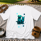 Celestial Dog and Cat Glow artwork on a White T-shirt.