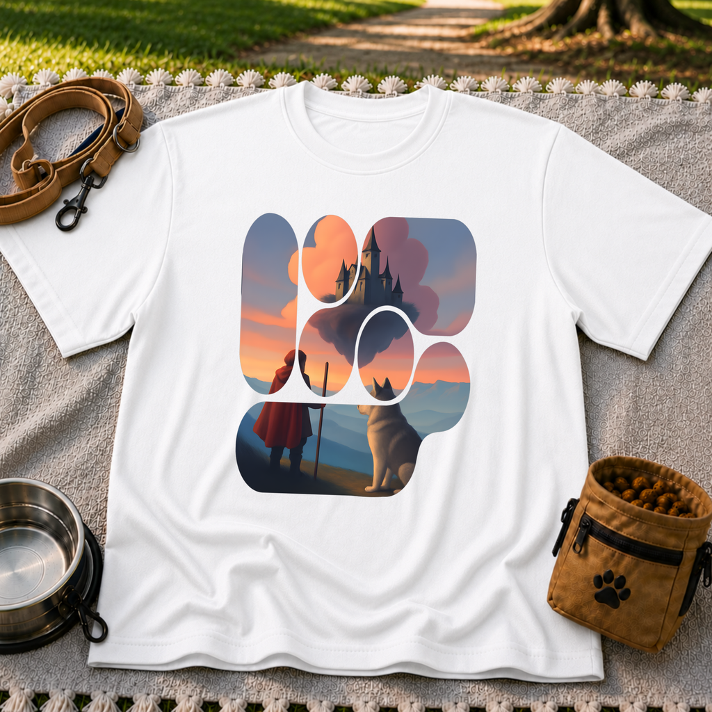 Magical Landscape Pet Lover artwork on a White T-shirt.