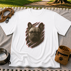 French Bulldog Claw Rip Portrait artwork on a White T-shirt.