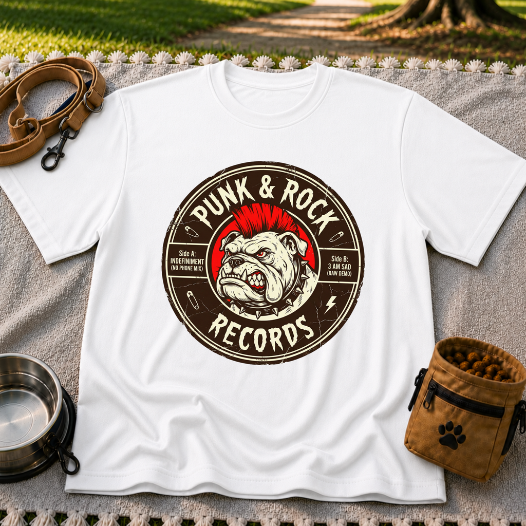 Punk & Rock Bulldog Records design on a White T-shirt.