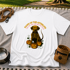 Paws of the Afterlife Labrador Skeleton Halloween design on a White T-shirt.