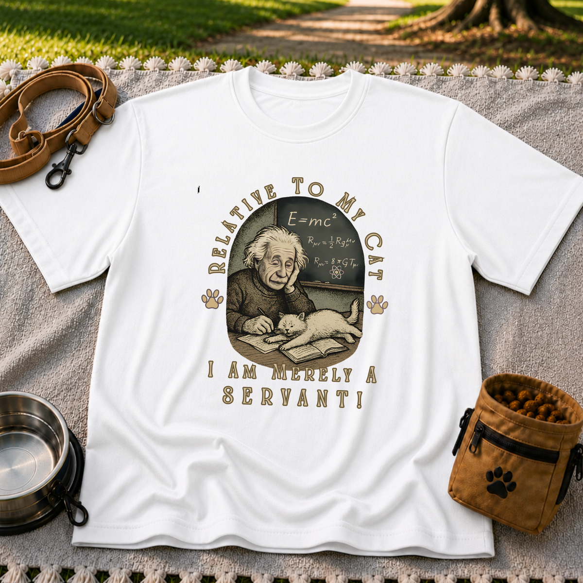 Relativity to My Cat Servant design on a White T-shirt.