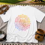 Bohemian French Bulldog Mandala artwork on a White T-shirt.