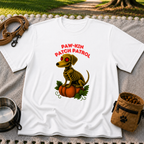 Paw-kin Patch Patrol Dachshund Halloween Dog design on a White T-shirt.