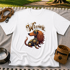 Wiener Takes All Steampunk Dachshund design on a White T-shirt.