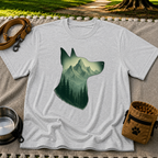 Mountain Dog Wilderness artwork on a Sport Grey T-shirt.