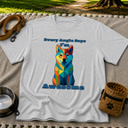 Sport Grey T-shirt mockup featuring blue-toned geometric dog portrait with Every Angle Says I’m Awesome lettering.