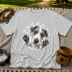 Jack Russell Terrier Paws Up artwork on a Sport Grey T-shirt.