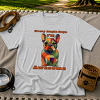 Sport Grey T-shirt mockup featuring faceted multicolor French Bulldog portrait with Every Angle Says I’m Awesome lettering.