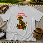 Paw-kin Patch Patrol Dachshund Halloween Dog design on a Sport Grey T-shirt.